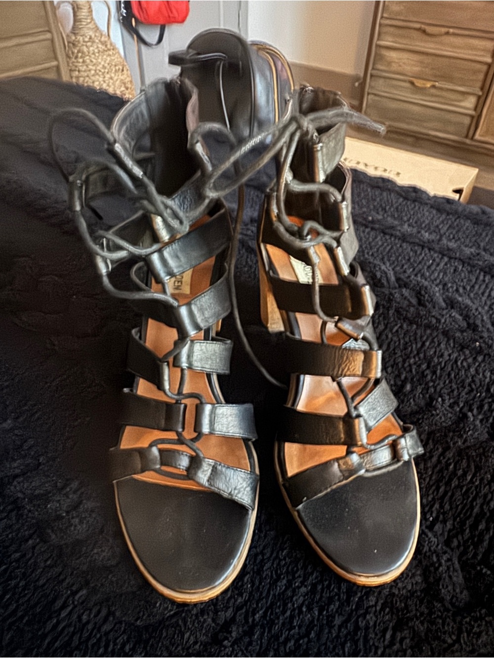 Steve Madden Black Strappy Lace-Up Gladiator Booties